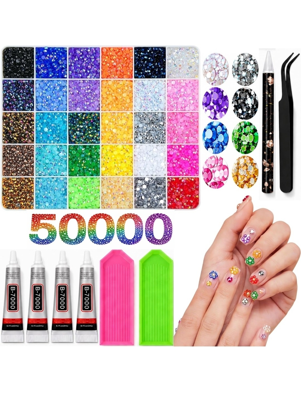 Multicolor Nail Rhinestone Gem Kit for Nail Art